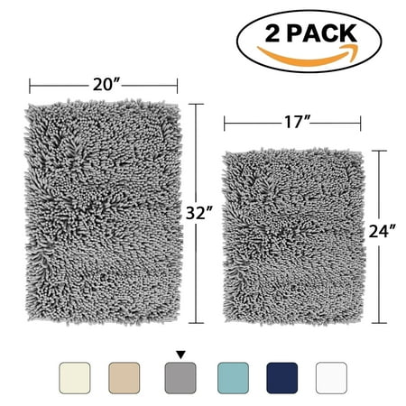 Super Soft Bath Mat Microfiber 2 Pack Bathroom Rugs Non Slip Super Soft Bath Mat Microfiber 2 Pack Bathroom Rugs Non Slip Absorbent Fast Drying Carpet By H Versailtex Gray 17 X 24 And 20 32