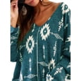 thumbnail image 3 of DYMADE Women Plus Size Loose V-Neck Long Sleeve Printed Blouse Top, 3 of 4