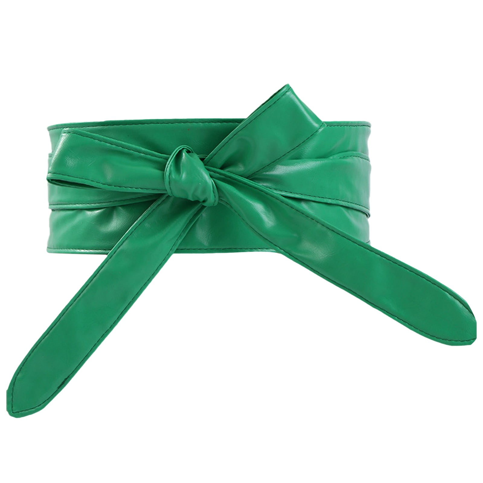 Green Vegan Leather Obi Adjustable Waist Statement Belt Emerald Green Satin Obi Waist Belt - Polina Couture main image 3