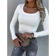 thumbnail image 5 of Aojekbee Women Long Sleeve T-Shirts Ribbed Solid Color Scoop Neck Casual Shirts Spring Fall Slim Fit Tops, 5 of 10
