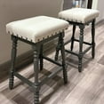 thumbnail image 2 of Guyou 26" Backless Bar Stools Set of 2, Farmhouse Wooden Counter Height Stools with Nailhead Trim & Turned Legs, Vintage Linen Upholstered Bar Chairs for Kitchen Island, Dark Grey, 2 of 7