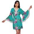 thumbnail image 1 of Moomaya Robe Courte Imprimée pour Mariée Préparation Manches Cloche Peignoir Femmes Enveloppe, 1 of 6