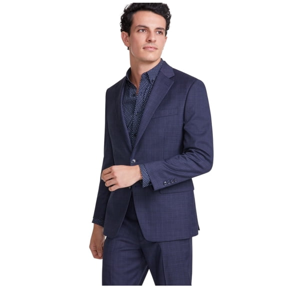 Tallia Mens Classic fit Suit Jacket Blazer 42 S Navy Blue Plaid Stretch