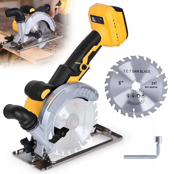6 Inch Cordless Circular Saw for DeWalt 20V Battery, Brushless Motor, 6000 RPM Max Speed, 0-45° Cutting Bevel, 2 Inch Max Cutting Depth