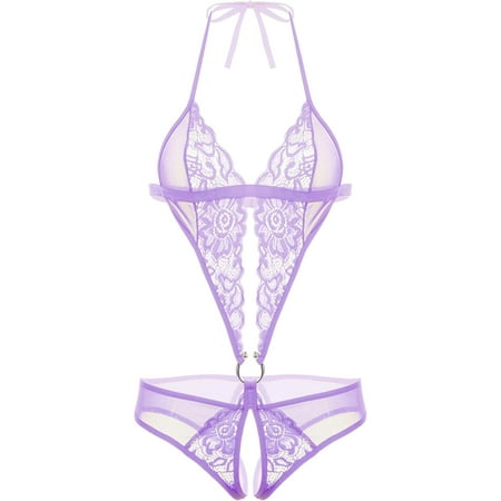 MAOYA Women Deep V Lingerie Lace Teddy One Piece Babydoll Mini Bodysuit