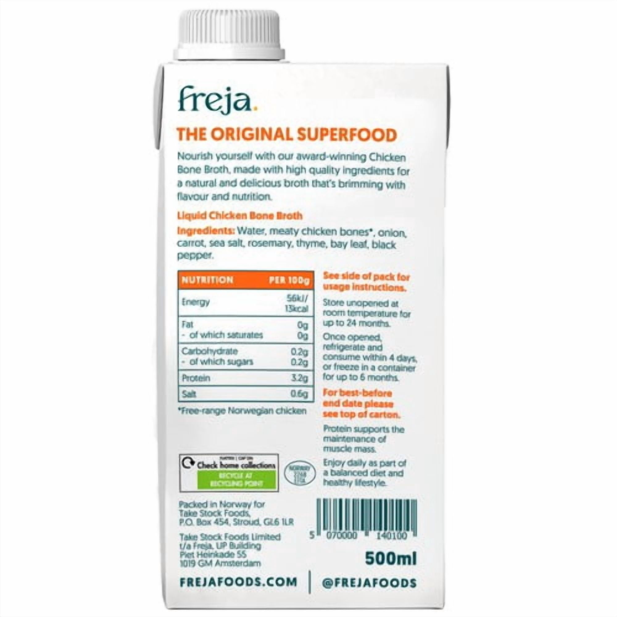 Freja Chicken Classic Bone Broth 500ml, British Import (Pack of 2)