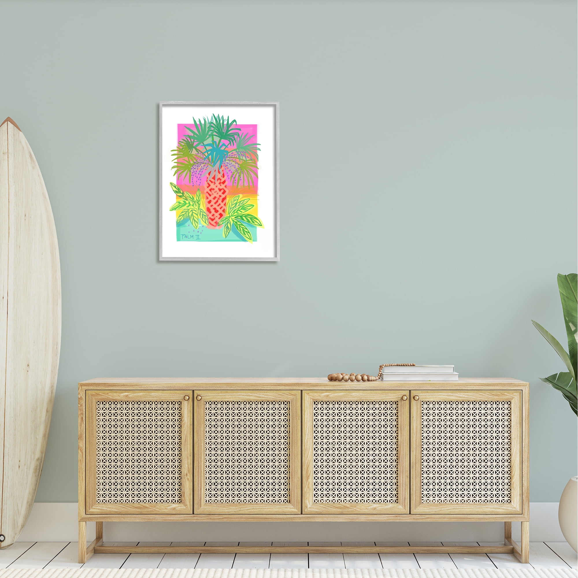 Stupell Industries Neon Palm Tree Botanicals Tropical Coastal Leaves Graphic Art Gray Framed Art Print Wall Art, Design by unknown