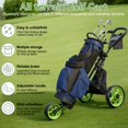 thumbnail image 5 of 3 Wheel Golf Push Cart, Foldable Golf Bag Cart with Ball Loading Aperture, Scorecard Board, Water Bottle Holder, Foot Brake-Black Green, 5 of 8