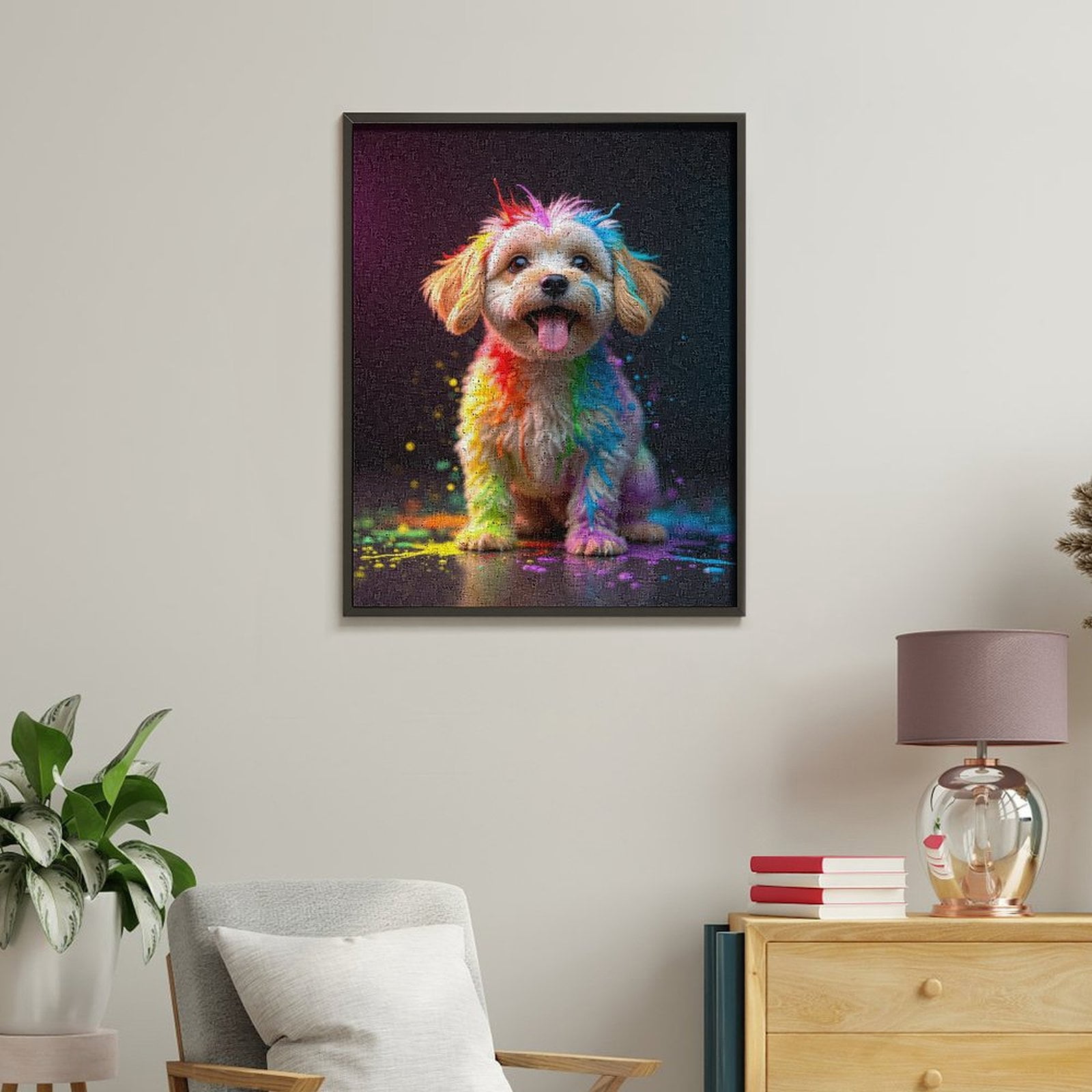 Paint By Numbers Kit for Adults Beginner - DIY Colorful Puppy Art Splash Canvas Painting Kits for Adults, Frameless Paint By Number for Adults for Home Wall Decor 16x20 Inch