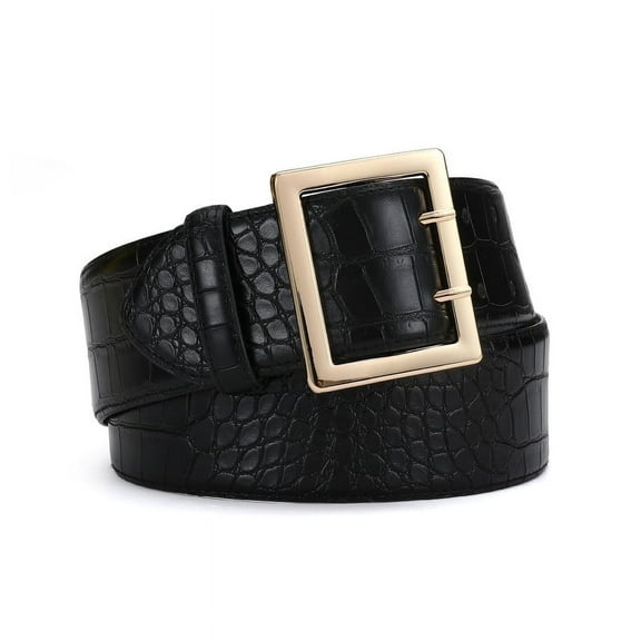 RISANTRY Wide Belts for Women Casual Black Synthetic Leather Belt