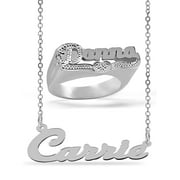 Personalized Set of Necklace and Name Ring. Script Font.
