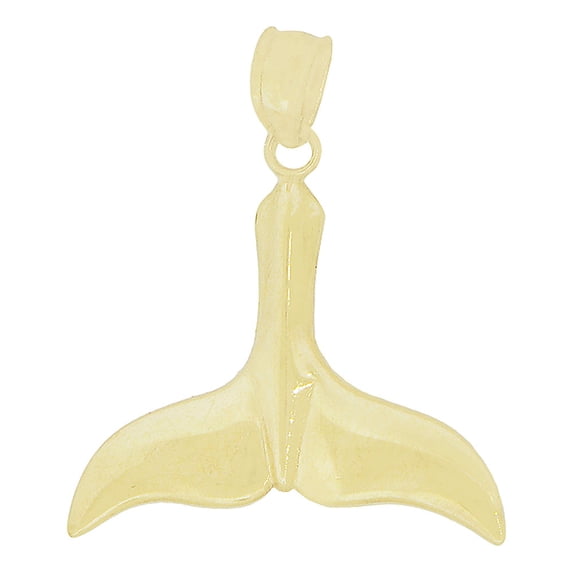 14k Yellow Gold, Dolphin Whale Tail Fin Pendant Charm 20mm with 18" Dainty Neck Chain
