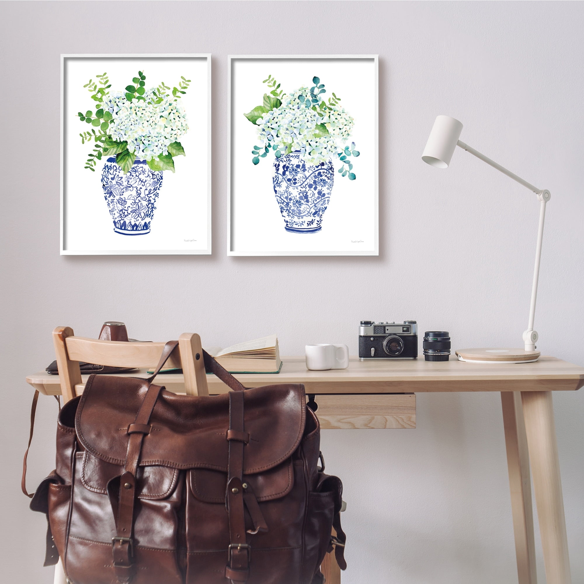 Stupell Industries Blue Floral Bouquets Lush Green Botanicals Ornate Pot, 16 x 20,Design by Mercedes Lopez Charro
