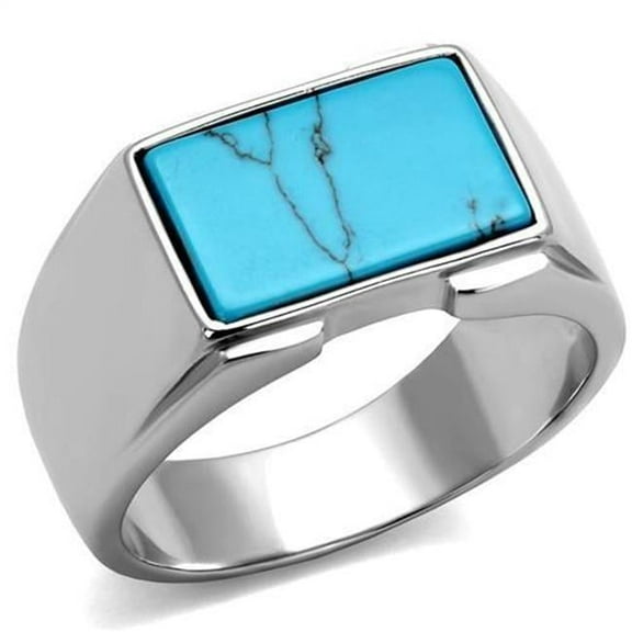 Alamode TK3000-9 Men High Polished Stainless Steel Ring with Synthetic in Sea Blue - Size 9