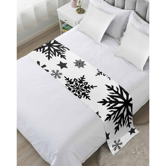 Xipuska Christmas Snowflake Bed Runners for Cal King Size Bed, Decorative Bed Throws for Foot of Bed, Winter Xmas Simple Black White Bed Runner Sofa Throw Bedding Scarf Slipcover for Bedroom