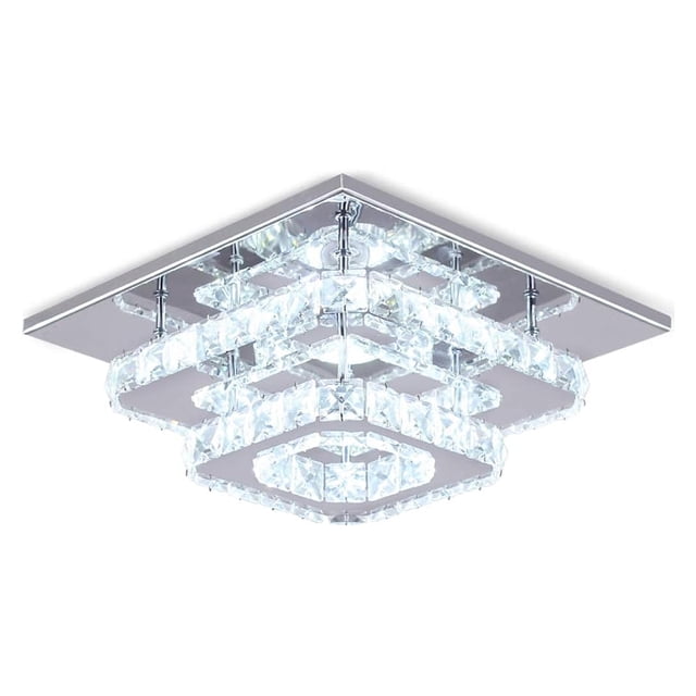 Lámpara de techo de cristal de acero inoxidable, lámpara de techo con espejo LED de 24 W, lámpara de araña moderna para sala de estar, dormitorio, cocina, luz blanca