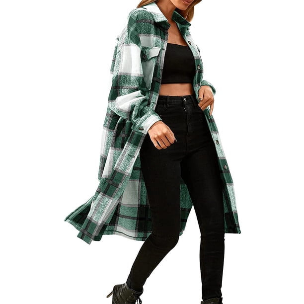 Txlixc Chaqueta a cuadros para mujeres, chaqueta de bolsillo para adultos Txlixc moda
