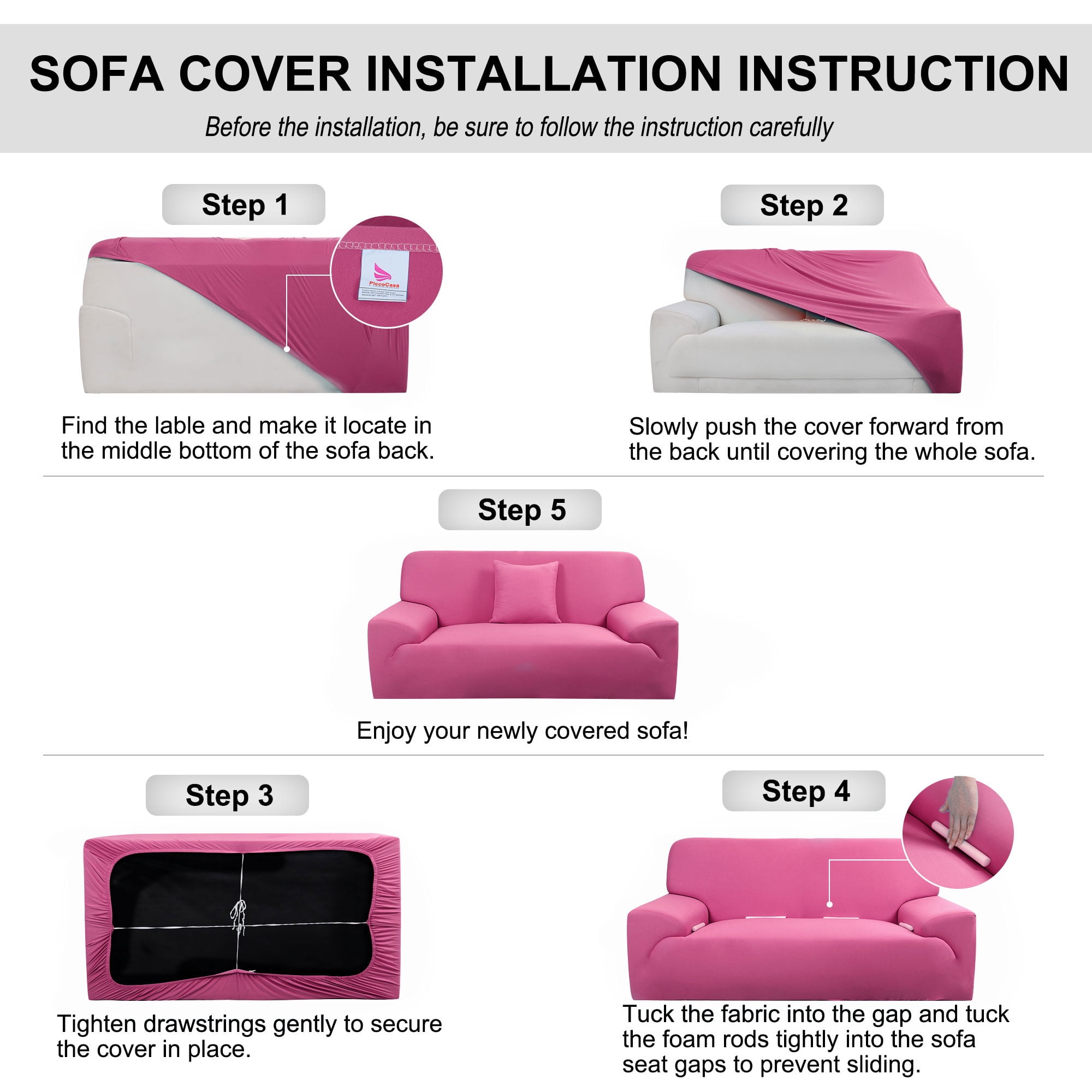 PiccoCasa 1 Seater Sofa Slipcovers Stretch Couch Covers Pink Small