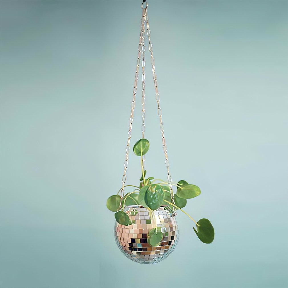 Disco ball planter Outdoor planter silver Mirror plant pot Disco