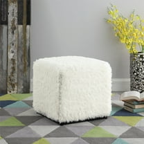 HomePop Cube Ottoman, White Faux Fur