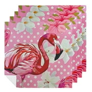 WYYP Flamingo Polka Dots Kitsch Polyester Dinner Napkin for Dining Table Kitchen Party Decor 4 PCS