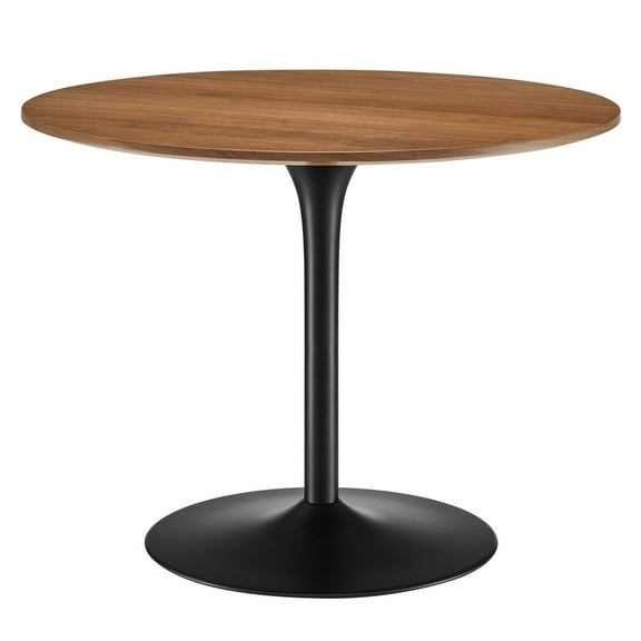 40 Inch Dining Table, Walnut Black, Wood, Metal, Mid Century Kitchen Cafe Bistro Hospitality Restaurant, Modern Contemporary HB34691