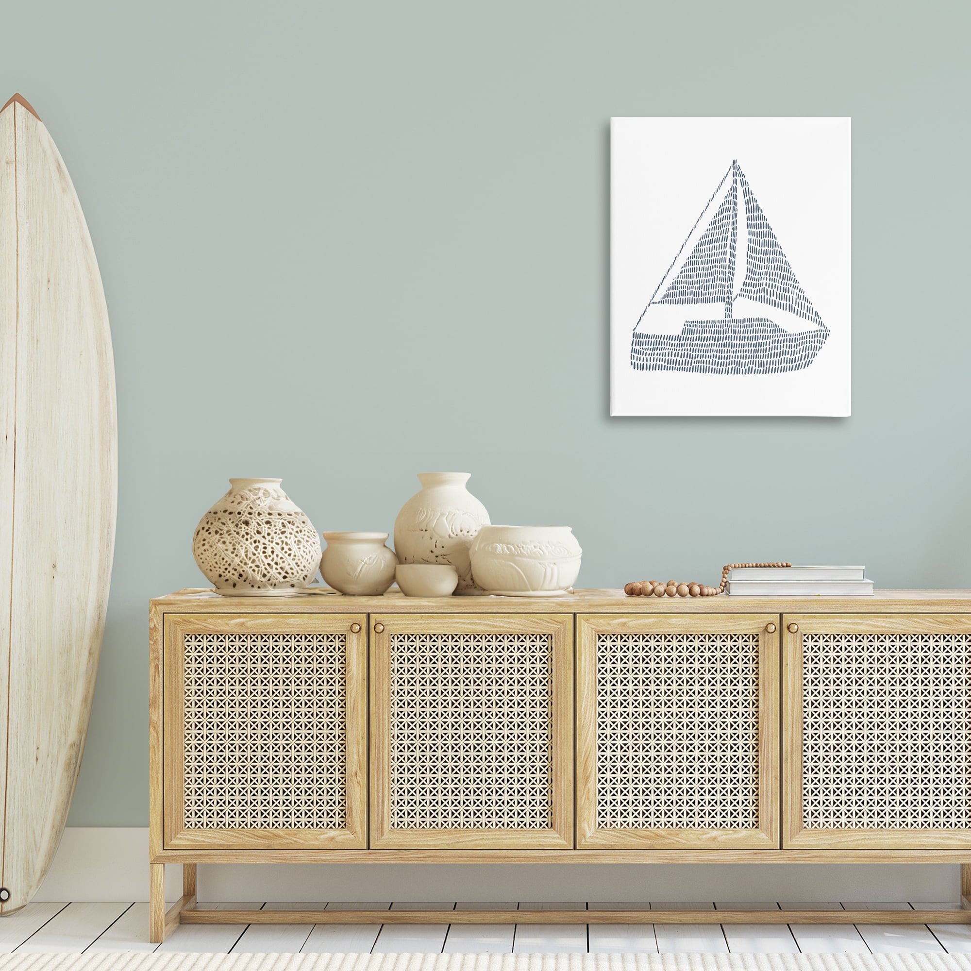 Stupell Industries Minimal Boat on White Coastal Painting Gallery Wrapped Canvas Art Print Wall Art, 24 x 30