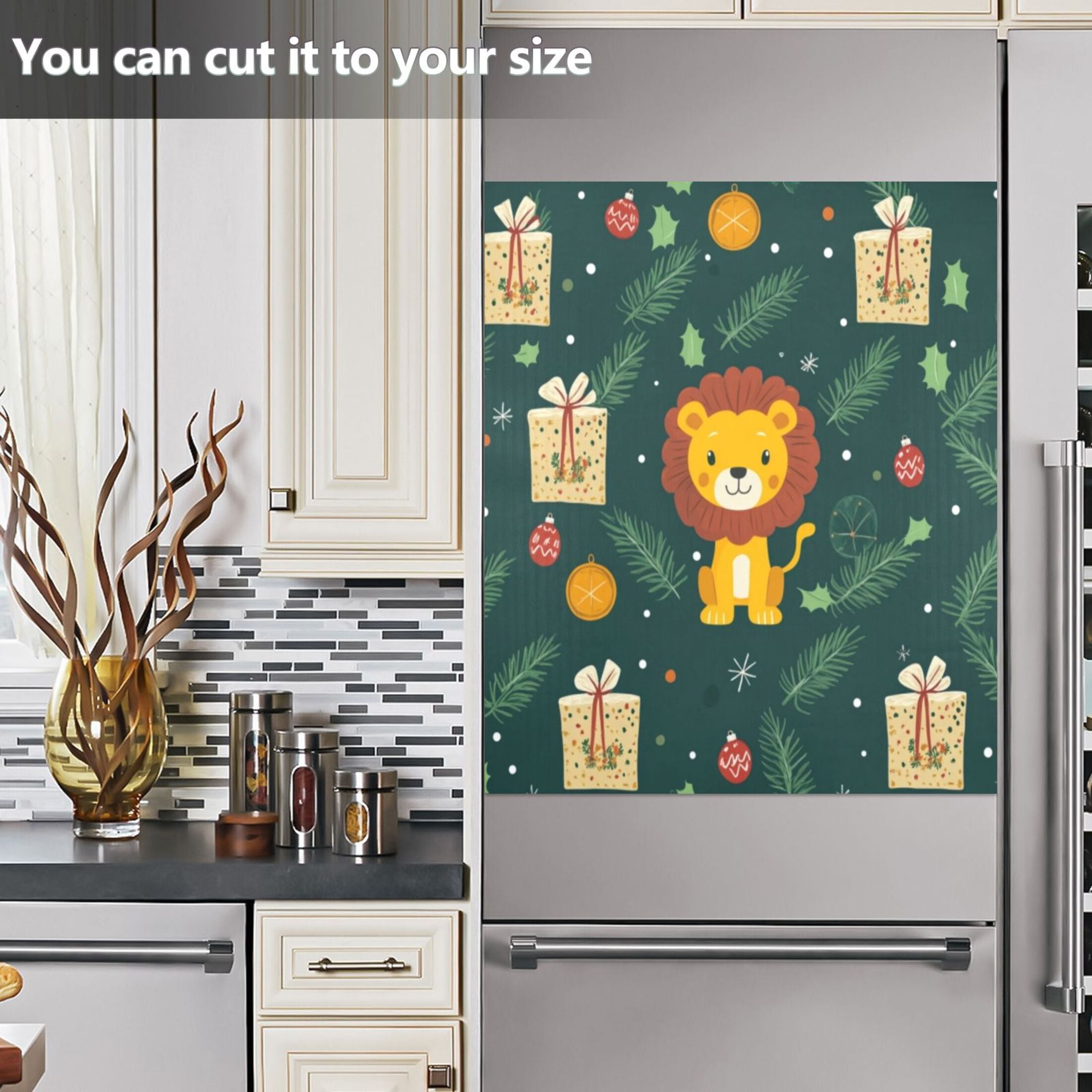 Dishwasher Magnetic Sticker 23x26 Inch Refrigerator Magnetic Sticker Washing Machine Magnetic Sticker Kitchen Panel Magnetic Sticker Home Decor Christmas Lions and Presents