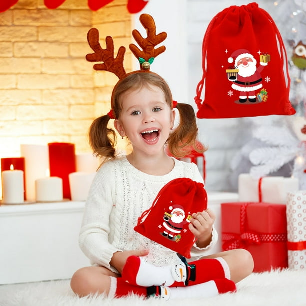 Bolsa de Franela Navideña onlyliua Bolsa de Embalaje de Dulces Manzanas Navideñas Bolsa de Regalo con Cordón Bolsa Pequeña 7,87X5,91 Pulgad