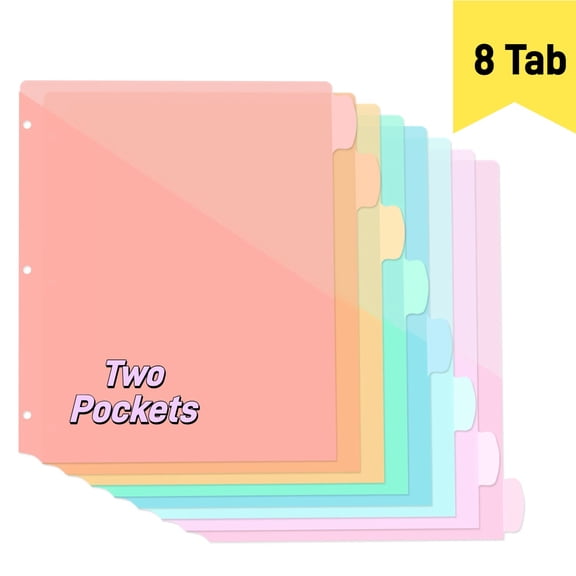 8 Count Dividers with Two Pockets for 3 Ring Binder, 8 tabs Binder Dividers with Pocket for A4/ Letter Size, Binder Dividers with Tabs for School Office and Home Organization, Multicolor