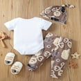 thumbnail image 3 of OUSITAID Baby Tops Pants Suit  Short Sleeve  Neck Letters Print Romper Shirt Jogger Trousers+ Hat Summer Sets, 3 of 6