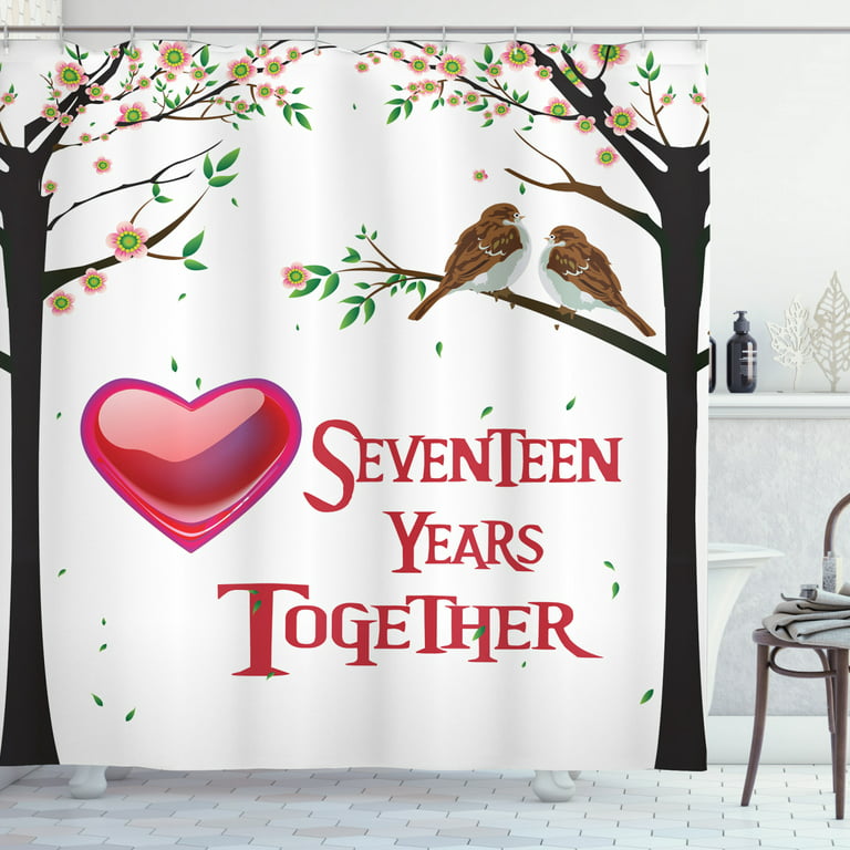 17th Wedding Anniversary Gifts for Couple Red Hearts Art Fabric Shower  Curtain 