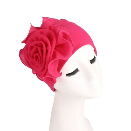 White Cross Bamboo - KABOER Side large flower bamboo fiber elastic headscarf cap chemotherapy hat muslim hat