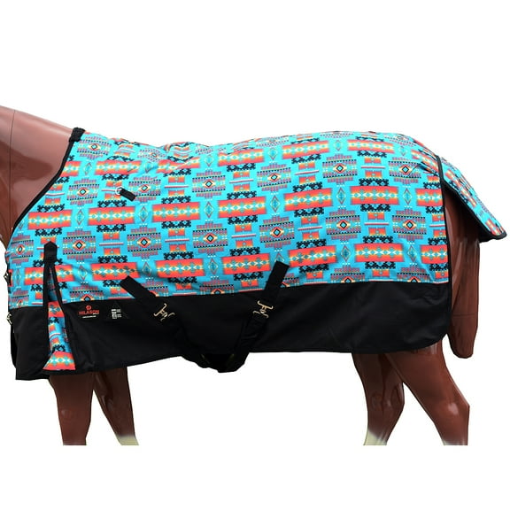 69 in Hilason 1200D Turnout Light Winter Waterproof Rain Sheet Horse Sheet Turquoise Aztec