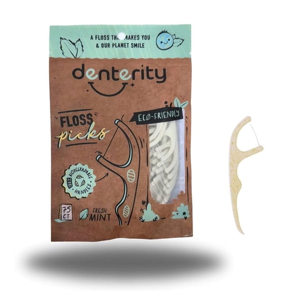 Palillos de Hilo Dental Biodegradables con Sabor a Menta Denterity 75 unidades