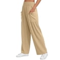 thumbnail image 4 of Womens Baggy Wide Leg Palazzo Pants Summer Casual Boho Smocked High Waist Lounge Trousers Beach Travel Vacation Pants S, 4 of 5