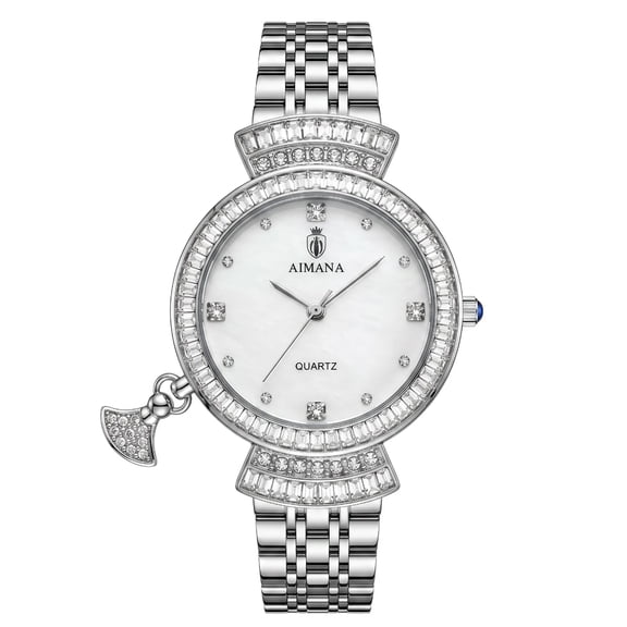VORSEL Women's Stainless Steel Bracelet Watch Crystal Bezel Mother of Pearl Dial 32mm