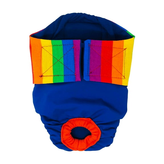 Barkertime Rainbow Stripes on Royal Blue Waterproof Premium Dog Diaper - Made in USA