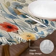 thumbnail image 4 of Blue Red Round Fitted Table Cover and Yellow Poppy Watercolor Floral Retro Linen Waterproof Table Cloth with Elastic Edge Wipeable Tablecloth for Picnic Camping Party Fits 45"-54" Diameter, 4 of 8