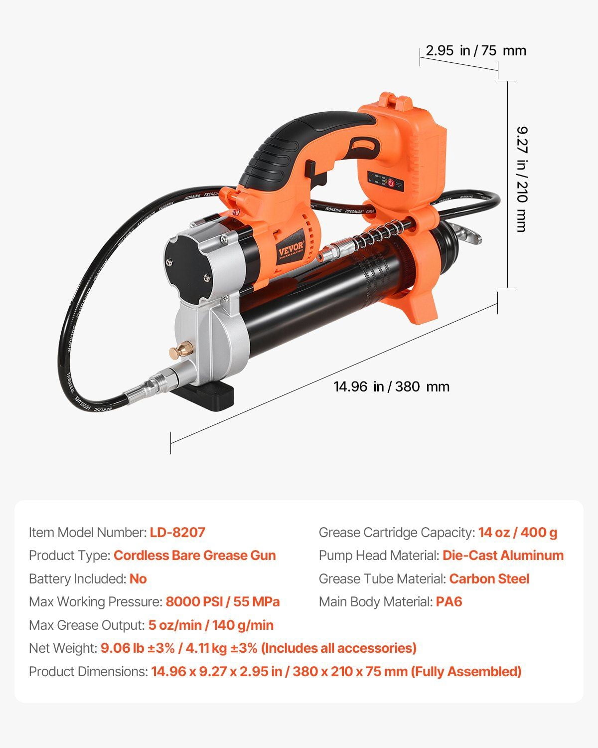20V Cordless Grease Gun (Tool Only) - 80,000 PSI High Pressure, Electric Lubrication for Automotive & Industrial Use