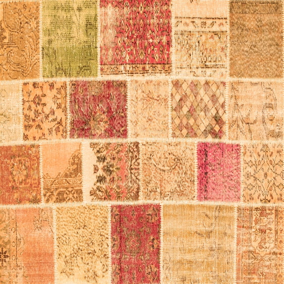 Ahgly Company Indoor Square Patchwork Orange Transitional Area Rugs, 5' Square