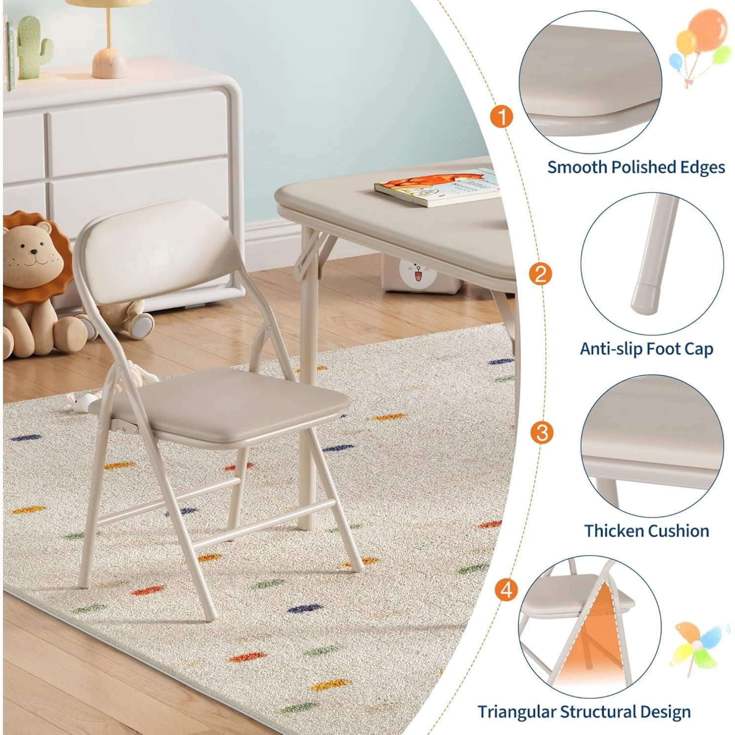 3/5 Piece Kids Folding Table and Chairs Set, Toddlers Boys Girls Games Table and Chairs Set, Activity Table and Chairs Set for Dining Room,Daycare,Classrooms