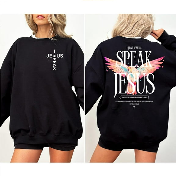 Christian “Speak the Name of Jesus” Pullover – Spiritual Sweatshirt with Wings Graphic for Faith-Filled Women