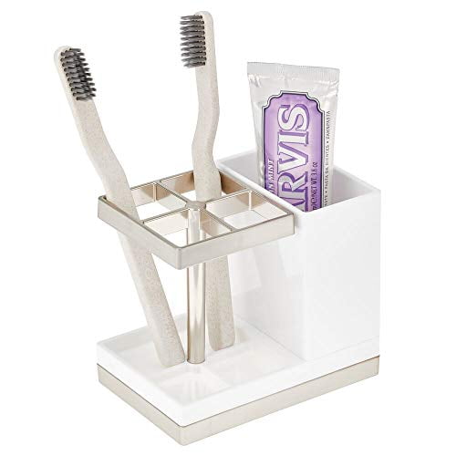 mDesign Decorative Plastic Bathroom Toothbrush and Toothpaste Stand Holder Dental Organizer