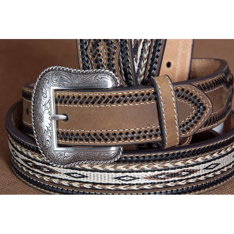 Nocona 249426 Black and Brown Hair Leather Belt with Silver Buckle Belt Sz 38 Nocona 249426 Black and Brown Hair Leather Belt with Silver  main image 4