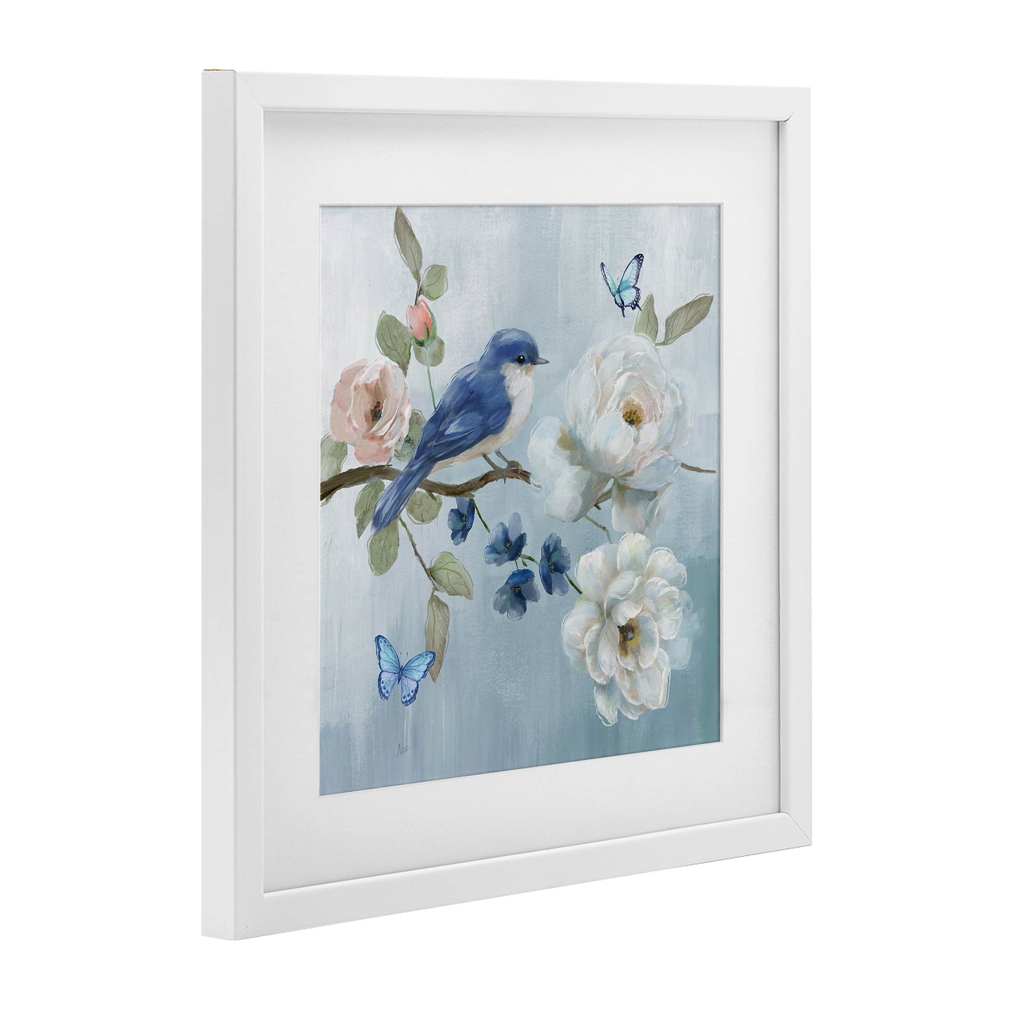 Stupell Industries Blue Bird Tranquility White Framed Print Under Glass, design by Nan
