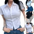 thumbnail image 6 of Women White Blouse Basic Short Sleeve Crop Shirts Korean Sexy Summer Tops Female, 6 of 9