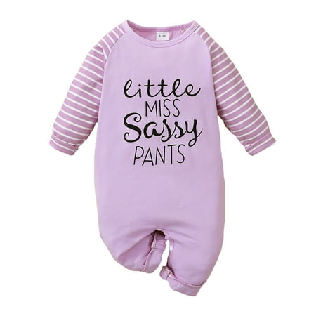 

KIMI BEAR Newborn Baby Girls Rompers 0 Months Newborn Girls Autumn Winter Bodysuits 3 Months Newborn Girls Cozy Letter Print Round Neck Long Sleeve Jumpsuits Light Purple