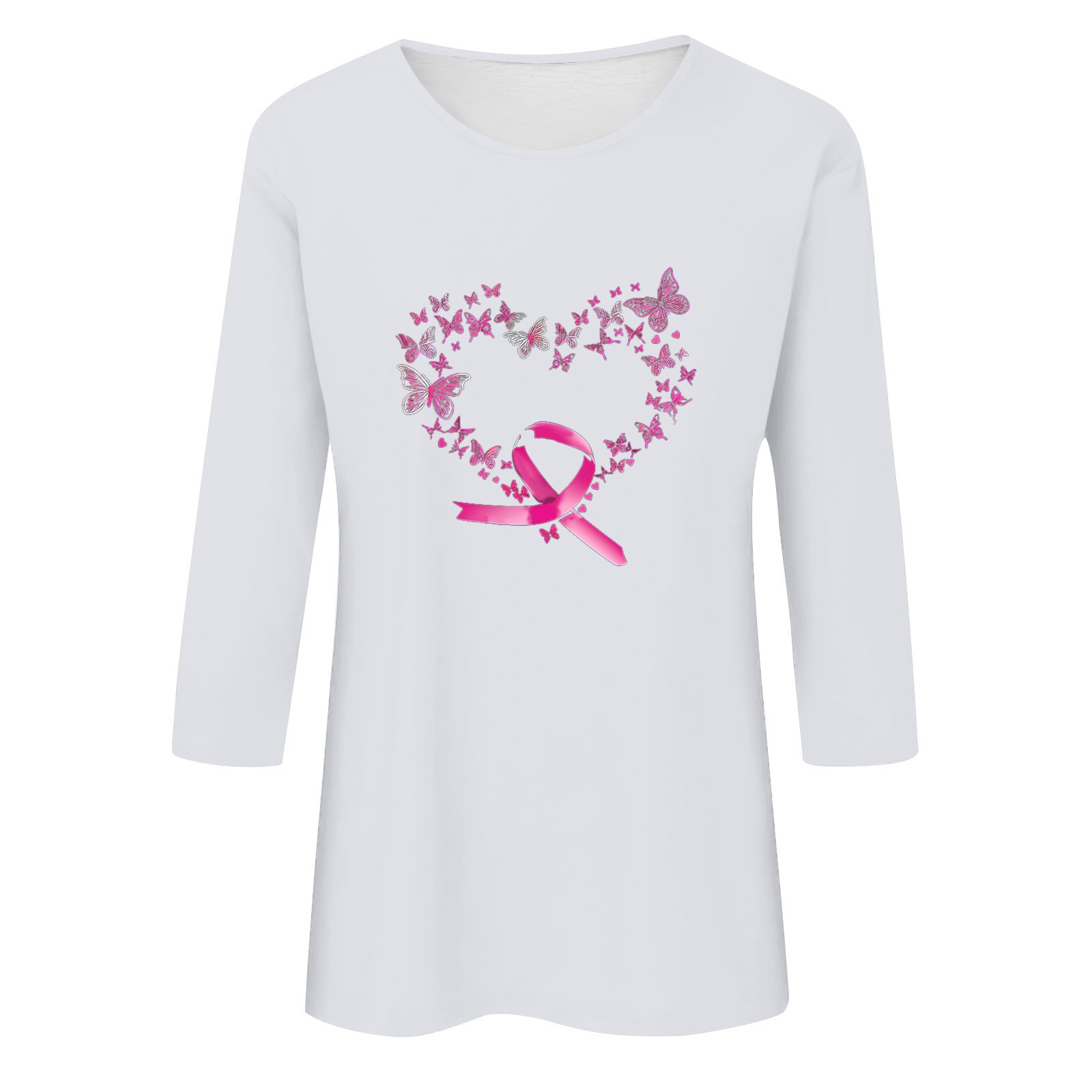 T-shirt Octobre Rose Femme – Ruban Cœur Rose – Sensibilisation Cancer Du Sein – Coton Confortable
