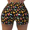thumbnail image 2 of Gukieu Flowe Rooster Print Women's Sports Shorts, Elastic Waist High Stretch Running Yoga Gym Sweatpants-Large, 2 of 8